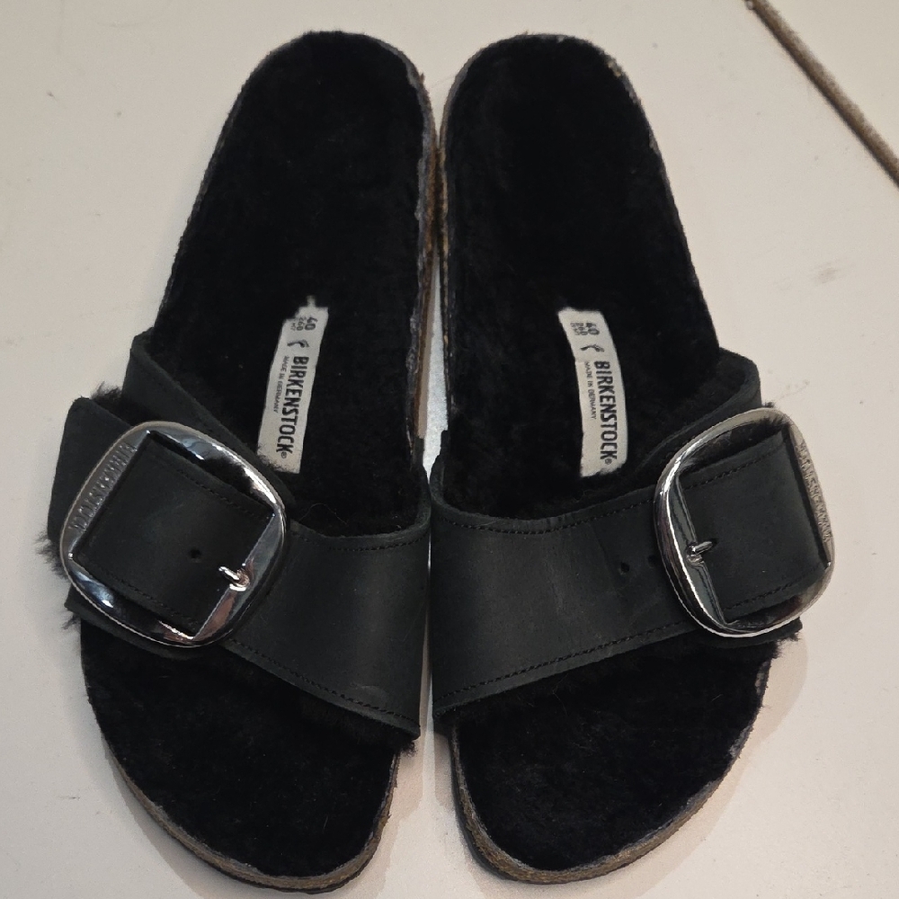Birkenstock Black Mules with Silver Buckles